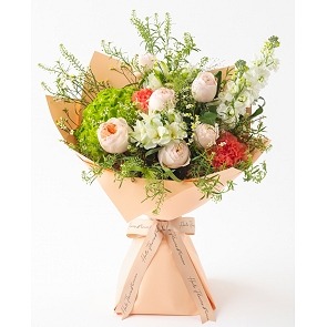 HLB086 LUCIA 粉橙色庭園玫瑰配繡球花束 ( 5枝玫瑰 )